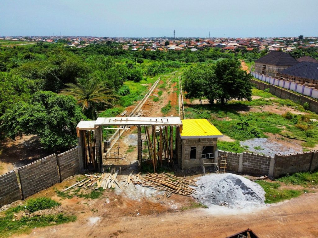 Residential gated estate in Nigeria with modern homes and landscaped surroundings