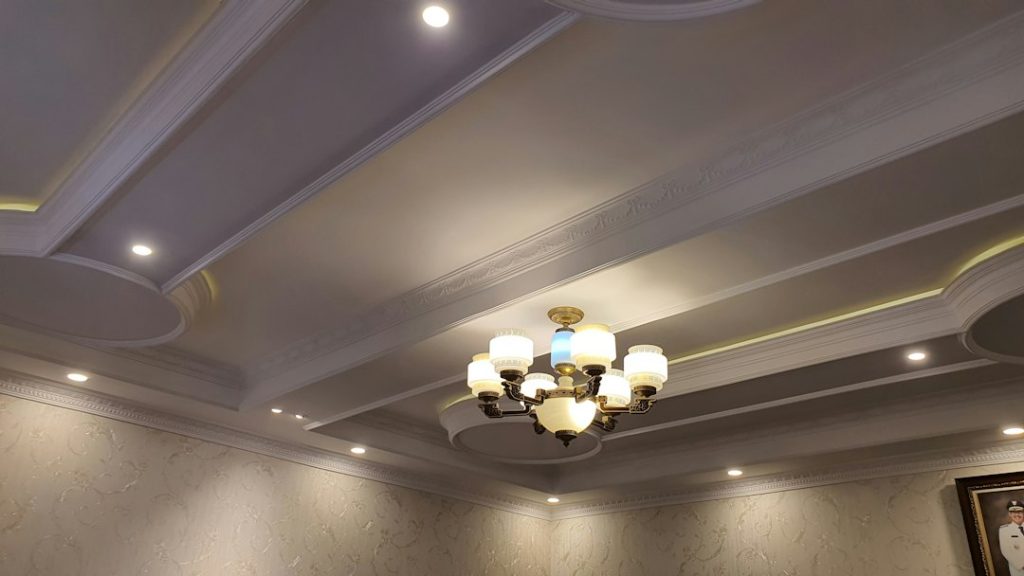 Finished ceiling with recessed lighting